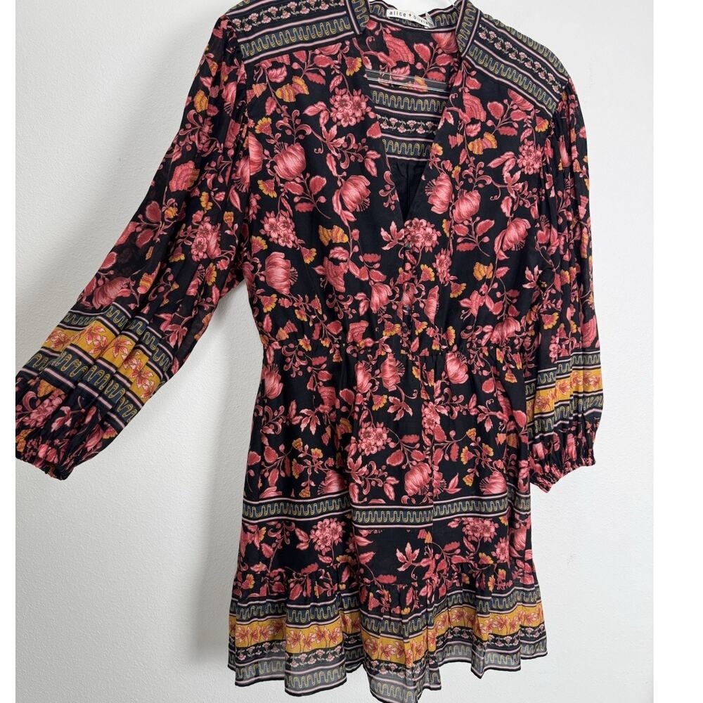 Alice + Olivia Floral Mini Dress Women’s 6 Mandarin Collar Balloon Sleeve Sedona